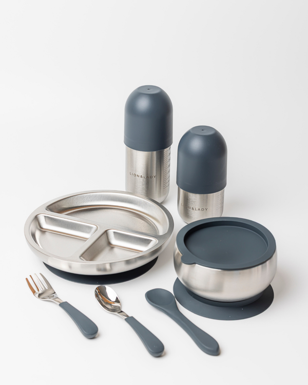 4-Piece | Mealtime Set 18/8 Grade Stainless Steel Bowl, Plate and Baby Bottle