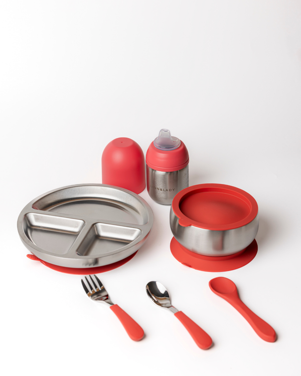 3-Piece | Mealtime Set 18/8 Grade Stainless Steel Bowl, Plate and Baby Bottle (210ml)