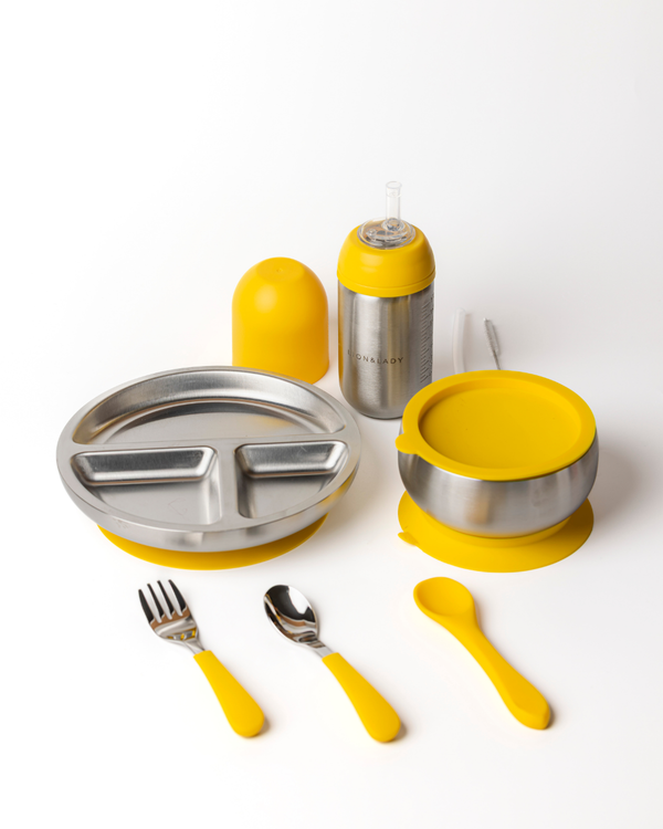 3-Piece | Mealtime Set 18/8 Grade Stainless Steel Bowl, Plate and Baby Bottle (350ml)