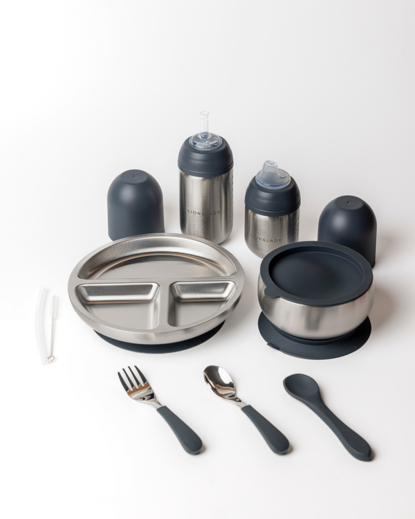4-Piece | Mealtime Set 18/8 Grade Stainless Steel Bowl, Plate and Baby Bottle