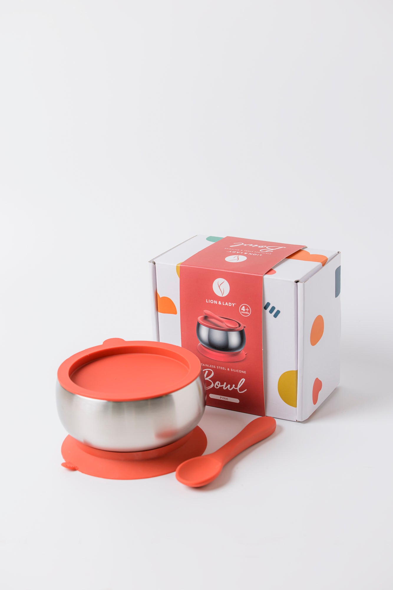 18/8 Stainless Steel Feeding Bowl with silicone suction base, airtight lid and spoon