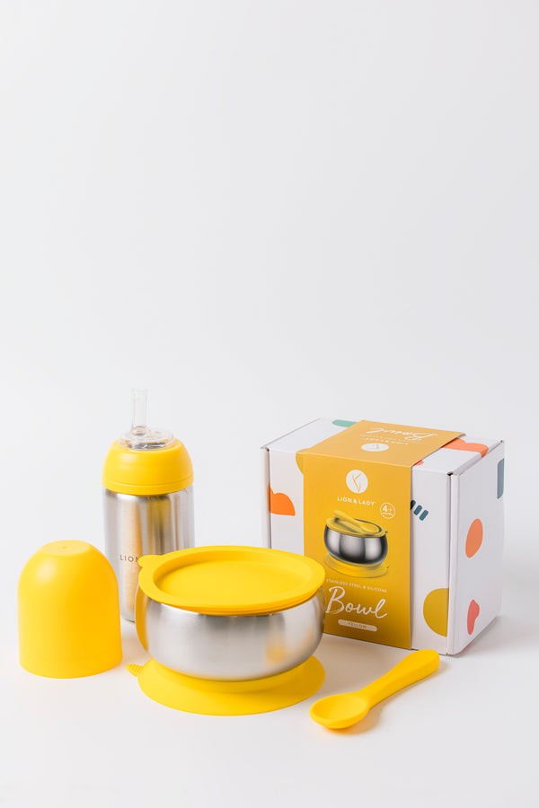 Combo Pack 18/8 Grade Stainless Steel Bowl and Toddler Straw Cup Set