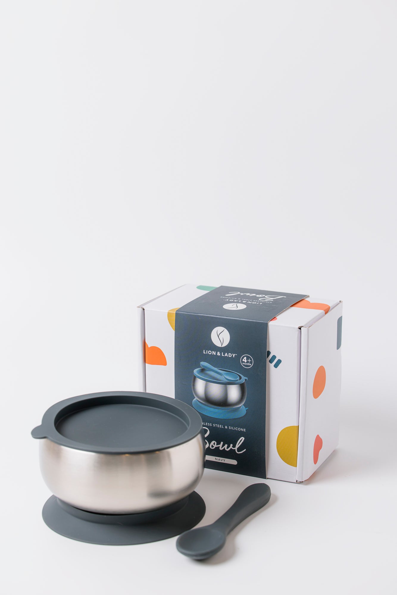 18/8 Stainless Steel Feeding Bowl with silicone suction base, airtight lid and spoon