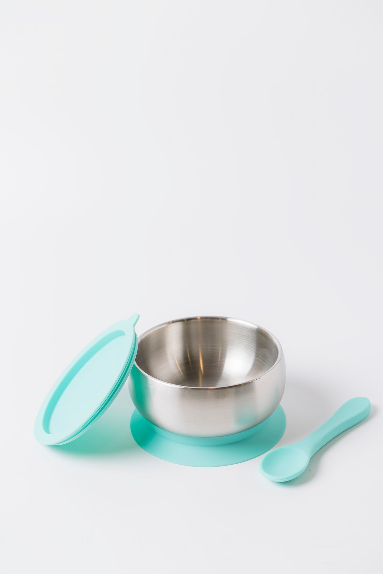 18/8 Stainless Steel Feeding Bowl with silicone suction base, airtight lid and spoon