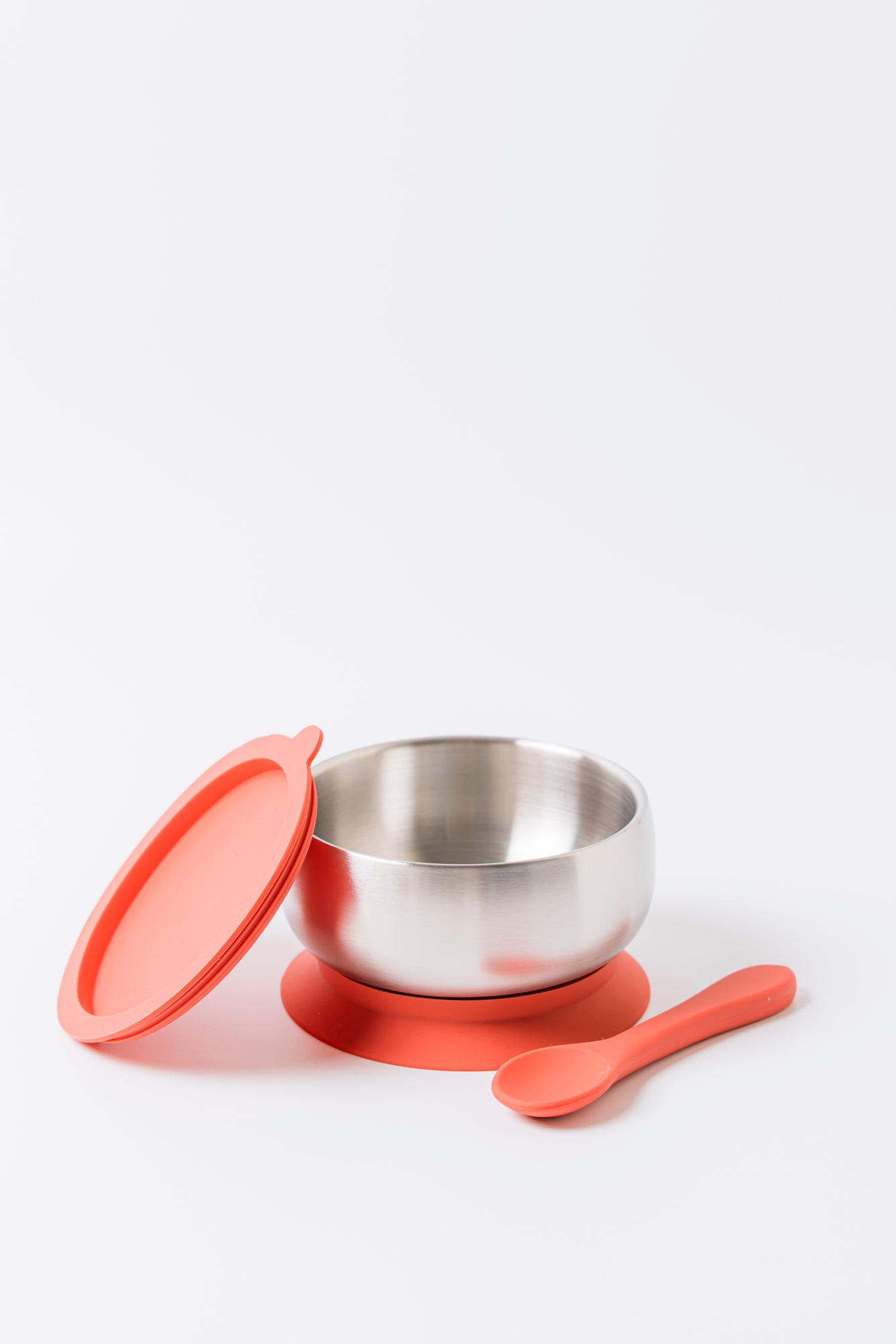 18/8 Stainless Steel Feeding Bowl with silicone suction base, airtight lid and spoon