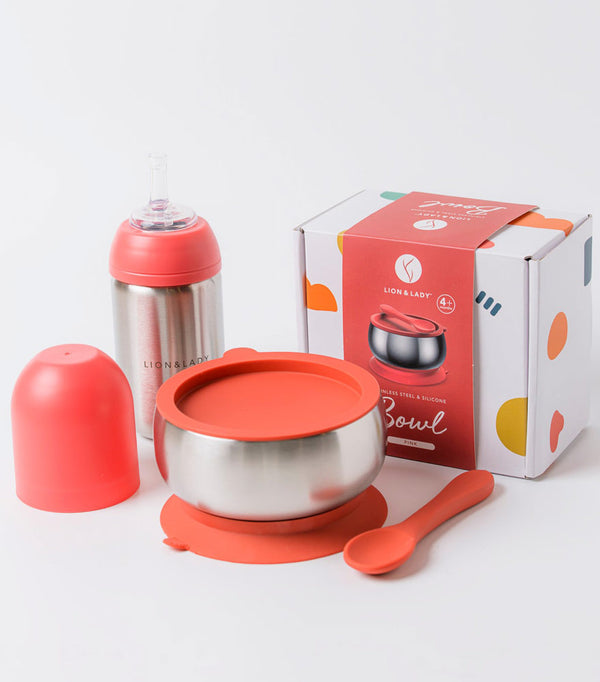 Combo Pack 18/8 Grade Stainless Steel Bowl and Toddler Straw Cup Set